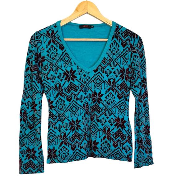 Versace Sport Turquoise Maroon Velvet Aztec Print Southwestern Blouse large - Picture 1 of 8